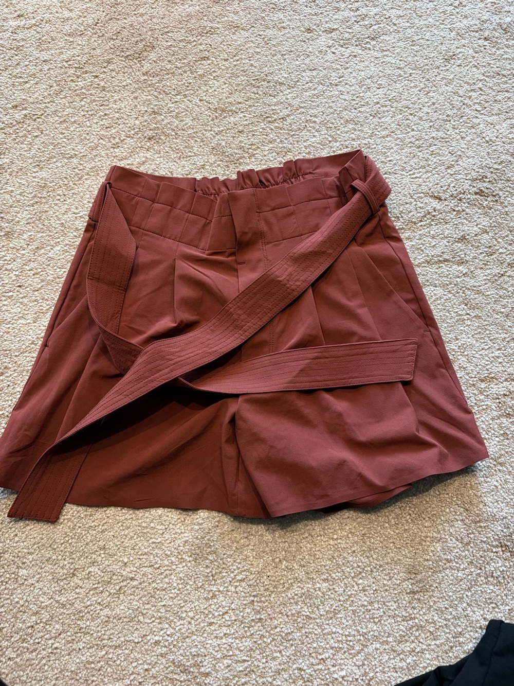 Athleta High-Waist Belted Shorts in Deep Burgundy